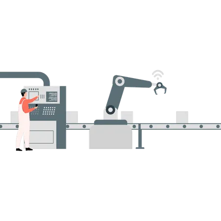 コンベアマシンを使って建設作業を行う少年  イラスト