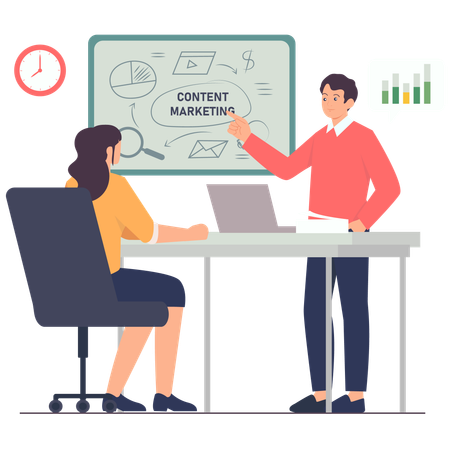 Boy doing content marketing presentation  Illustration