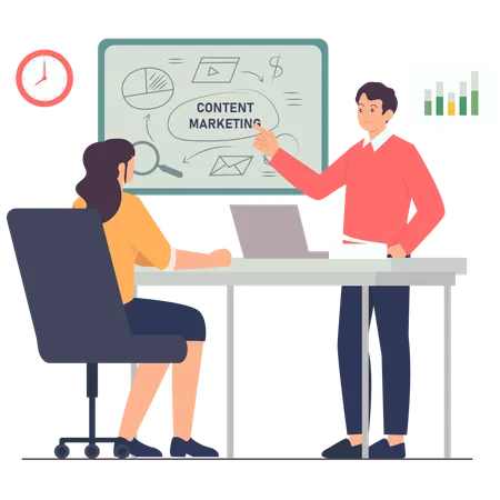 Boy doing content marketing presentation  Illustration