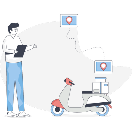 Boy doing courier deliver on scooter  Illustration
