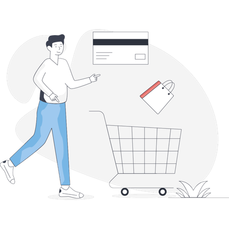 Boy  doing credit card shopping  Illustration