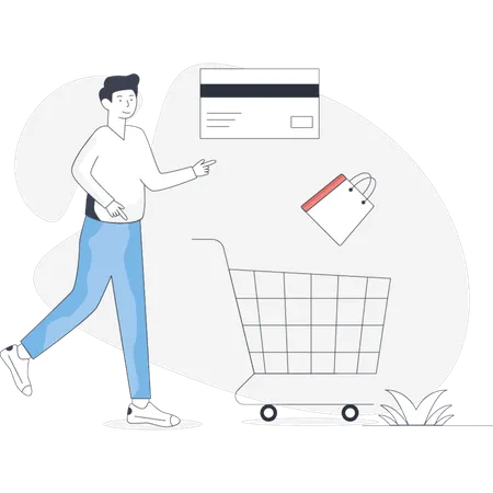 Boy  doing credit card shopping  Illustration