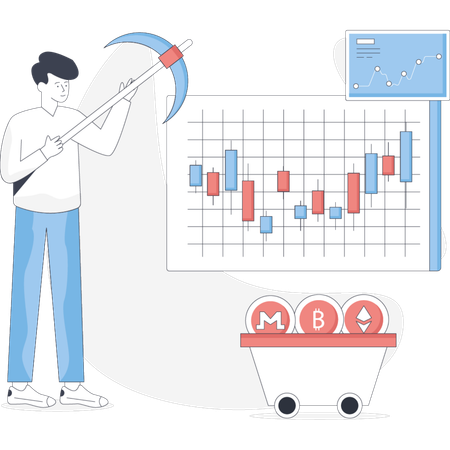 Boy doing crypto mining  Illustration