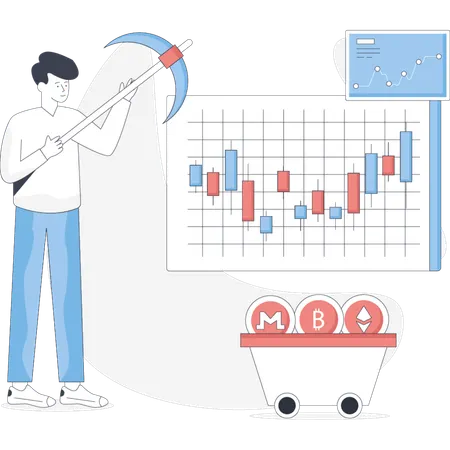Boy doing crypto mining  Illustration