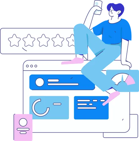 Boy doing customer feedback analysis  Illustration