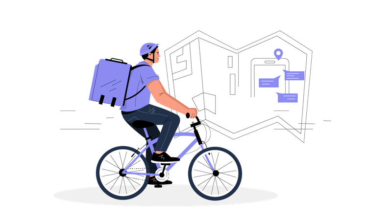 Boy doing cycle delivery on delivery location  Illustration