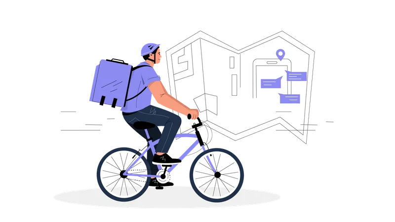 Boy doing cycle delivery on delivery location  Illustration