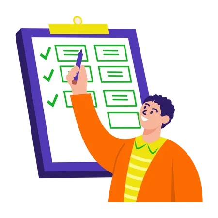 Boy doing daily planner  Illustration