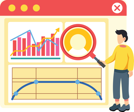 Boy doing Data analysis with user insights  Illustration