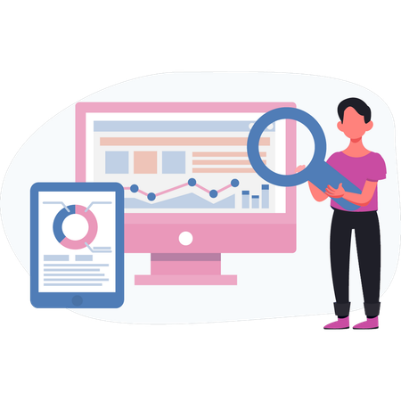 Boy doing data analytics  Illustration