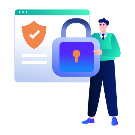 Boy doing data Encryption  Illustration