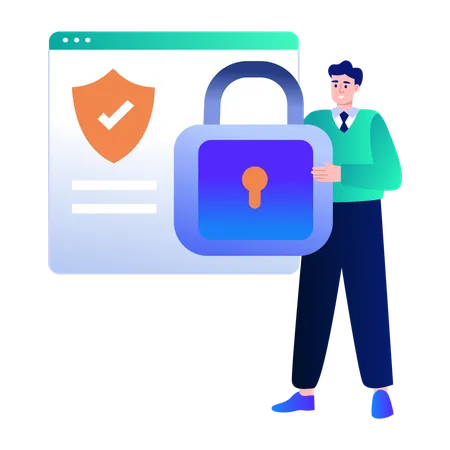 Boy doing data Encryption  Illustration