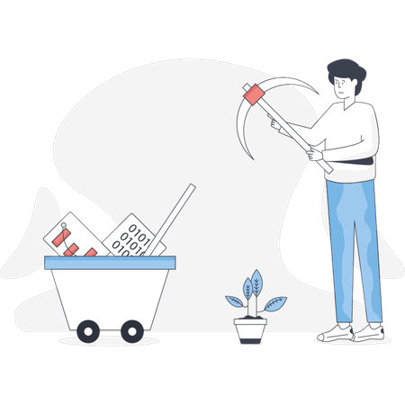 Boy doing data mining  Illustration