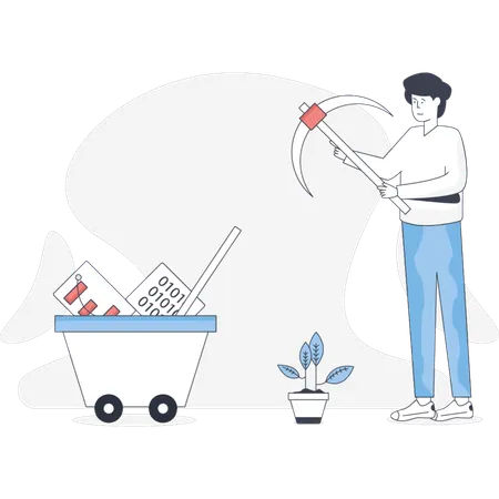 Boy doing data mining  Illustration