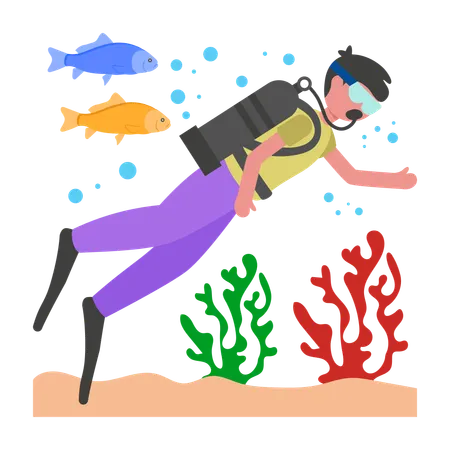 Boy doing deep Diving  Illustration