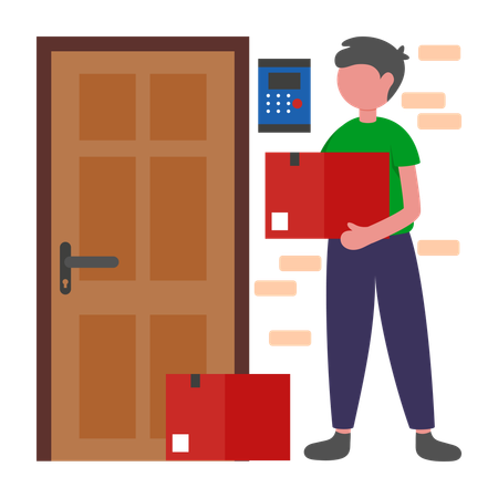 Boy doing Delivery at Doorstep  Illustration