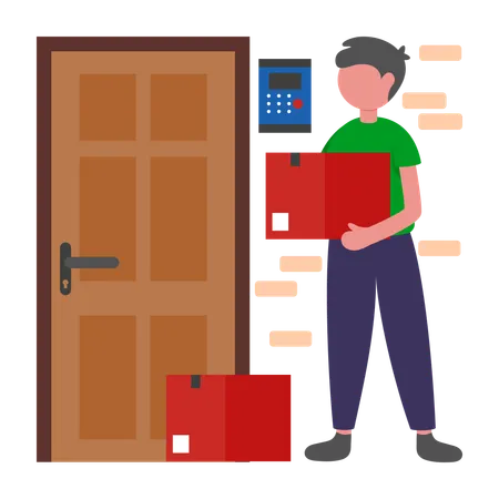 Boy doing Delivery at Doorstep  Illustration