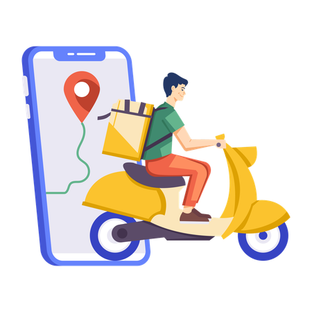 Boy doing delivery on scooter  Illustration