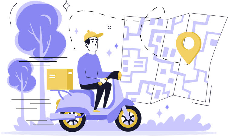 Boy doing delivery on scooter  Illustration