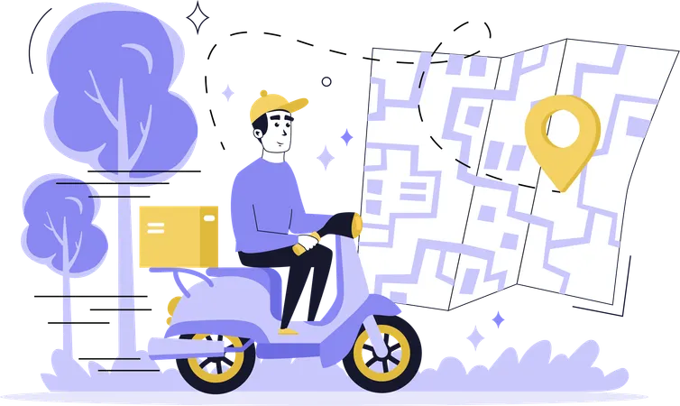 Boy doing delivery on scooter  Illustration