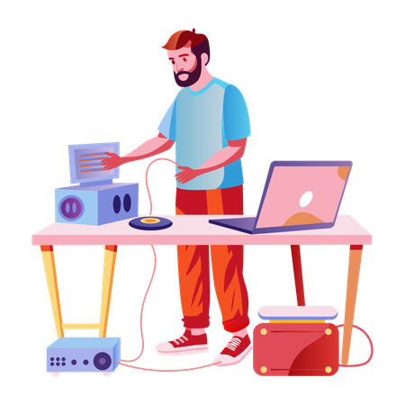 Boy doing desk setup  Illustration