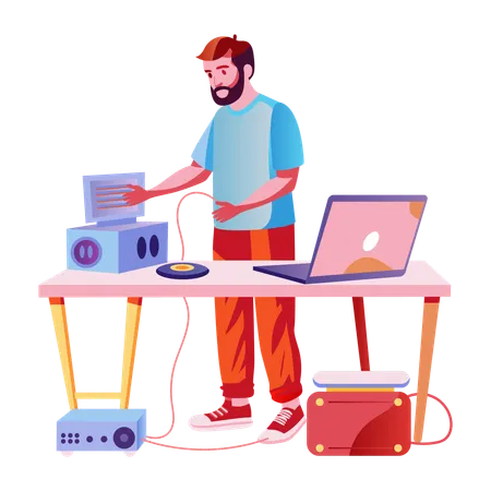 Boy doing desk setup  Illustration