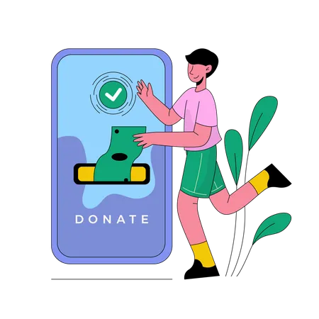 Boy Doing Digital Donations Illustration