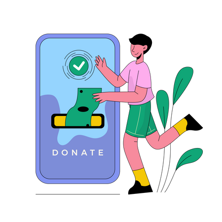 Boy Doing Digital Donations  Illustration