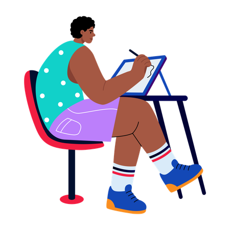 Boy doing digital drawing  Illustration