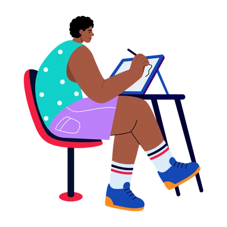 Boy doing digital drawing  Illustration