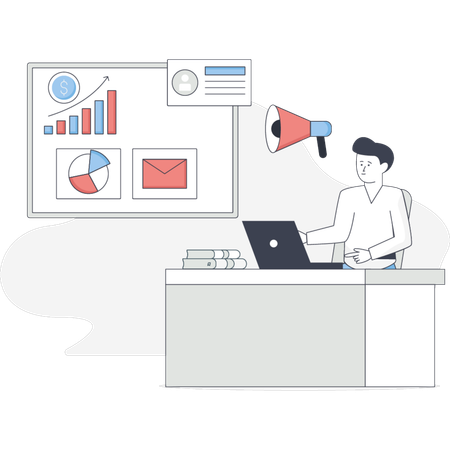 Boy doing digital growth analysis  Illustration