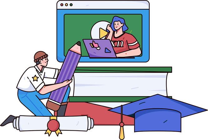 Boy doing digital learning  Illustration