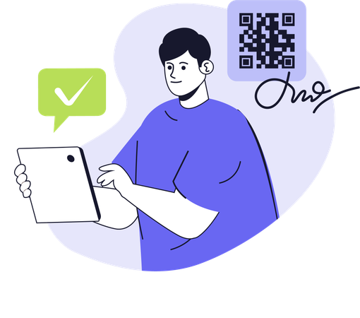 Boy doing digital signature  Illustration