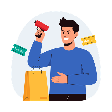 Boy doing discount shopping  Illustration
