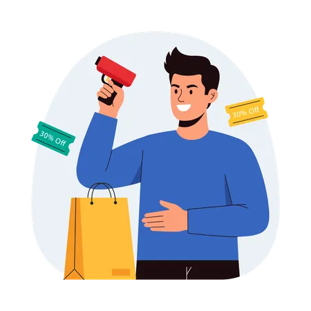 Boy doing discount shopping  Illustration