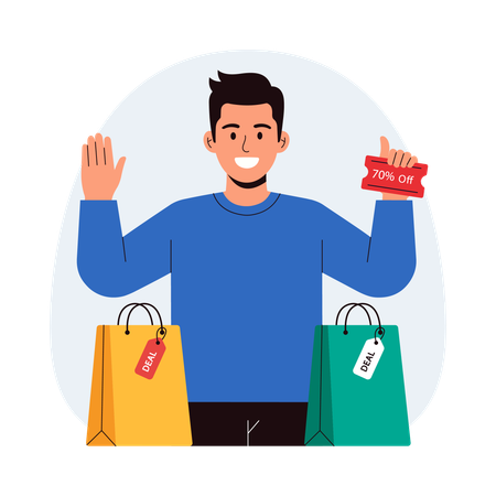 Boy doing discount shopping  Illustration