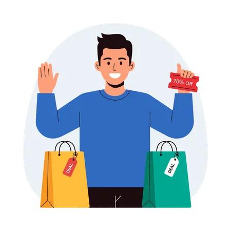 Boy doing discount shopping  Illustration