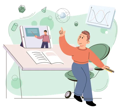 Boy doing distance learning  Illustration