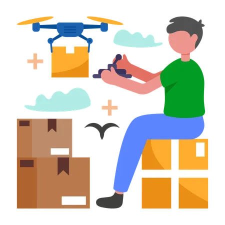 Boy doing Drone Delivery  Illustration