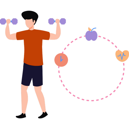 Boy doing dumbbell exercise  Illustration