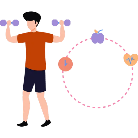 Boy doing dumbbell exercise  Illustration