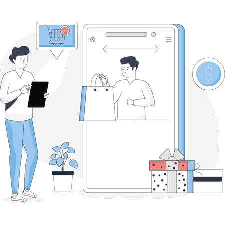 Boy  doing e-commerce shopping  Illustration