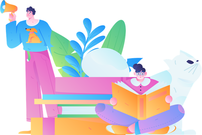 Boy doing education marketing  Illustration