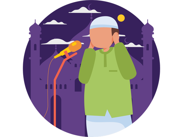 Boy doing Eid Adhan  Illustration