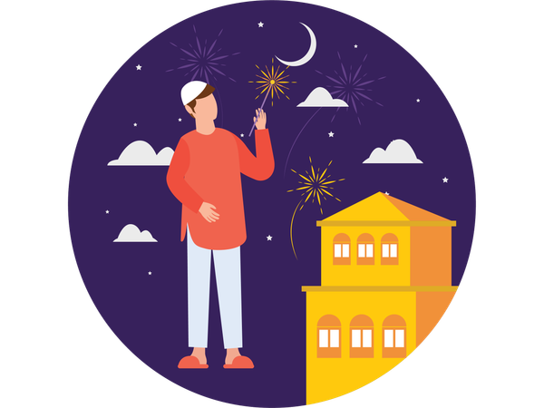 Boy doing Eid Celebrations  Illustration