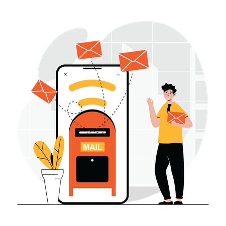 Boy doing email marketing via phone  Illustration