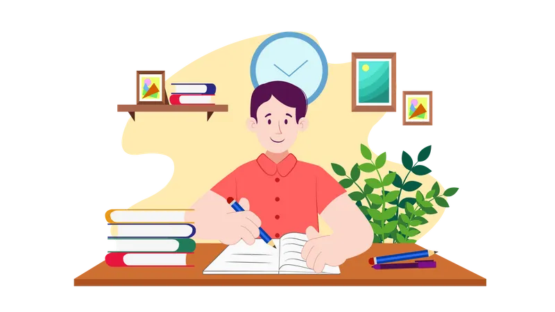 Boy doing exam preparation  Illustration