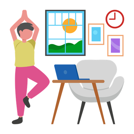Boy doing Exercise During Work Break  Illustration