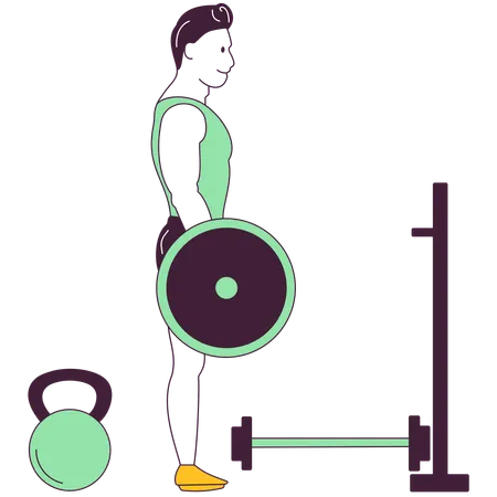 Boy doing exercise using barbell  Illustration