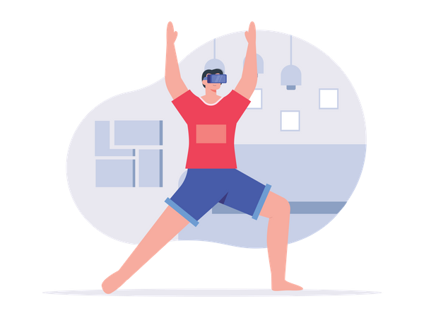 Boy doing exercise while wearing VR glasses Illustration